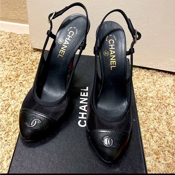 CHANEL Shoes - Chanel black sling back heels
